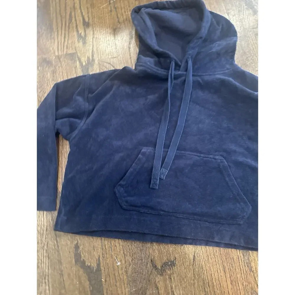 VINCE French Terry Hoodie Womens Small Navy Wide Sleeve Blue Sweatshirt 1280 - Picture 7 of 11